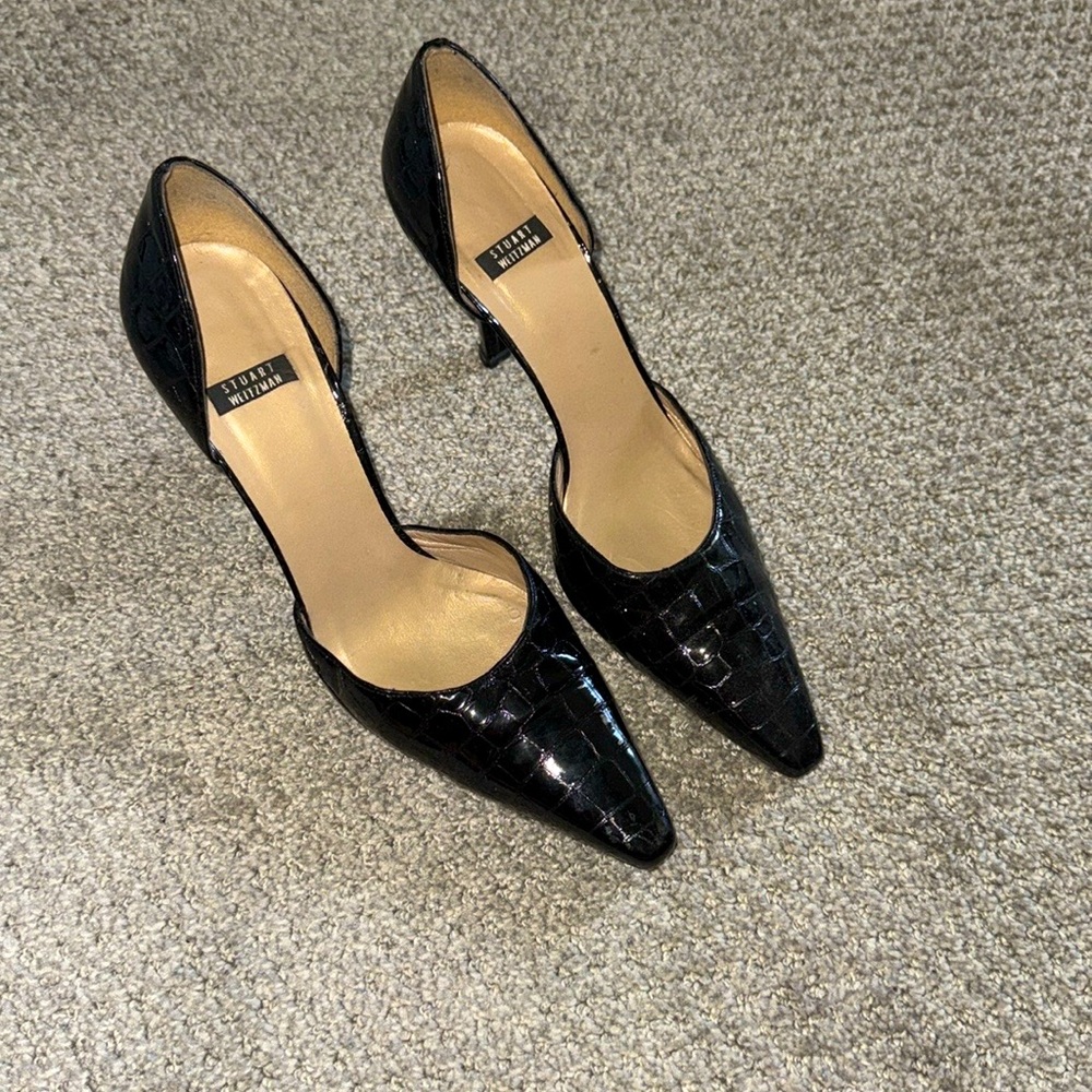 Stuart Weitzman Black Croc-Embossed Heels